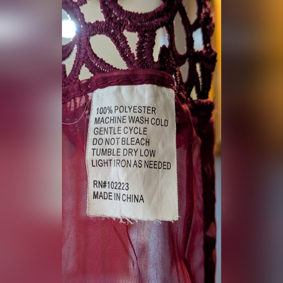 Burgundy Curtain With Gorgeous Lace Details. 2 Panels 83x50 each. - Picture 9 of 9